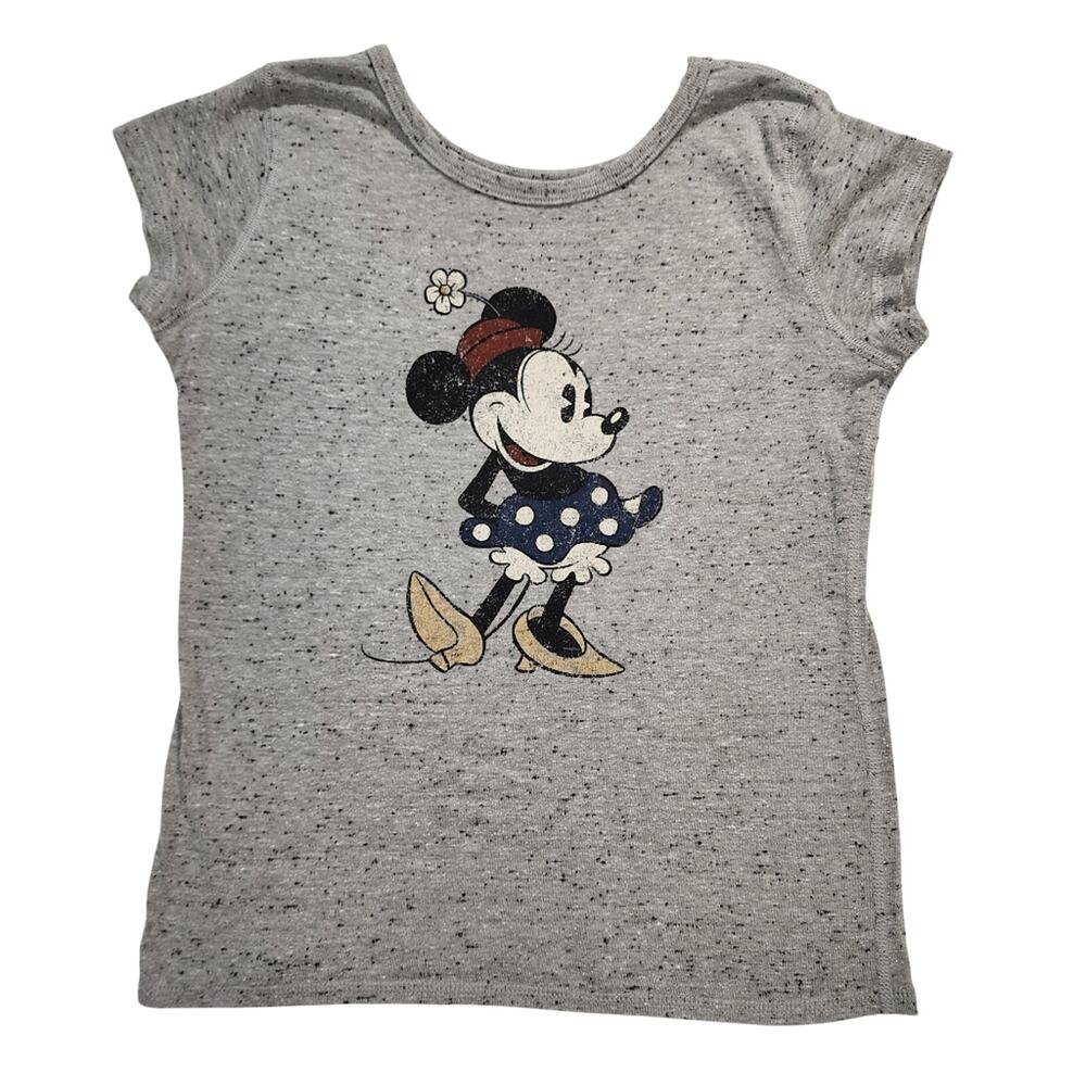 Disney Vintage Minnie Mouse Cotton Heather Gray Kids Tee Shirt Top Girls 10-12